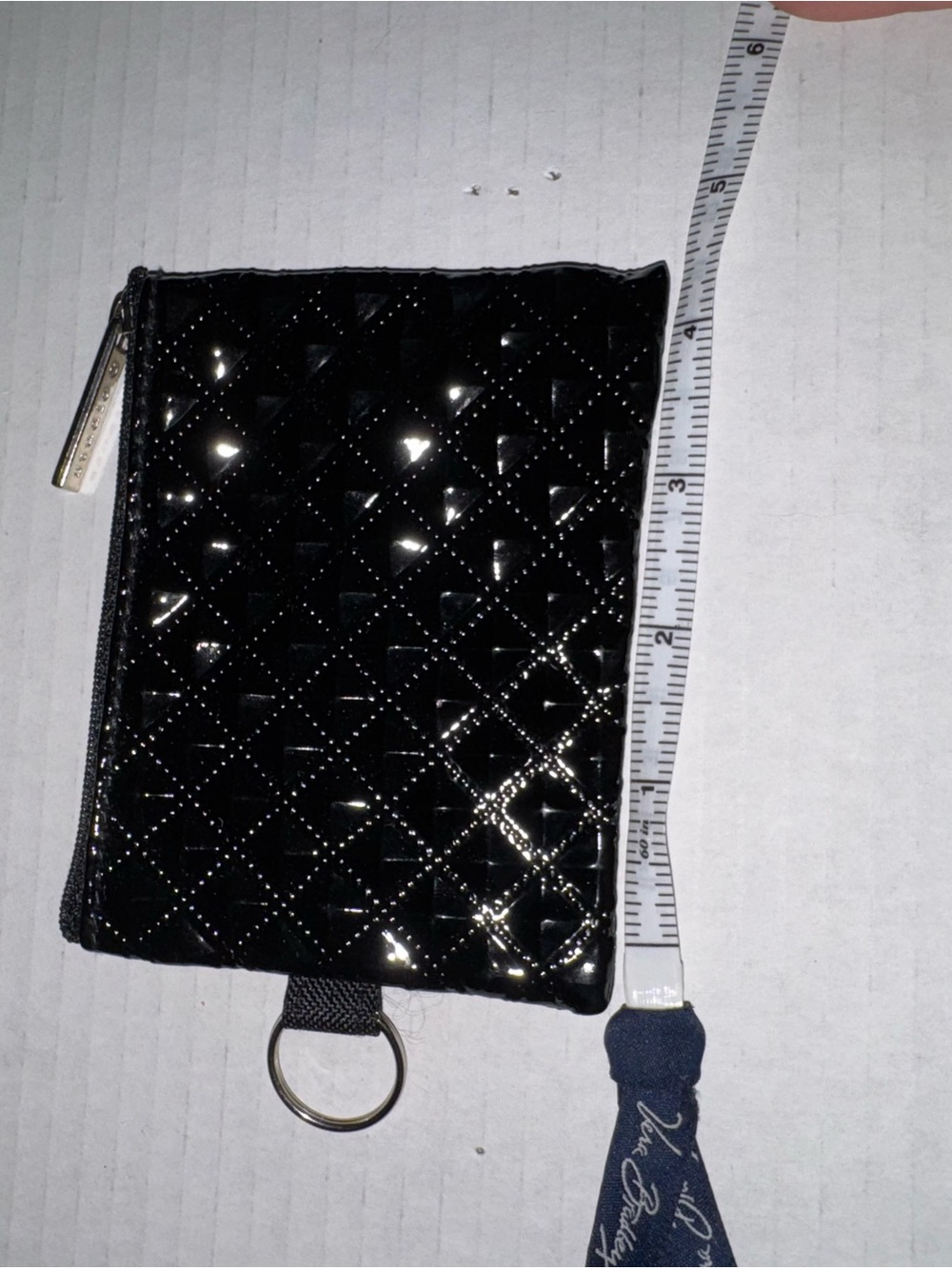 Black Quilted Patent Wristlet Key Pouch